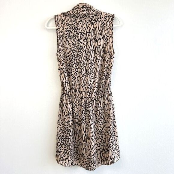 Parker Women’s XS Wrap Surplice Leopard Print Midi Dress Sleeveless 100% Silk - Picture 6 of 12